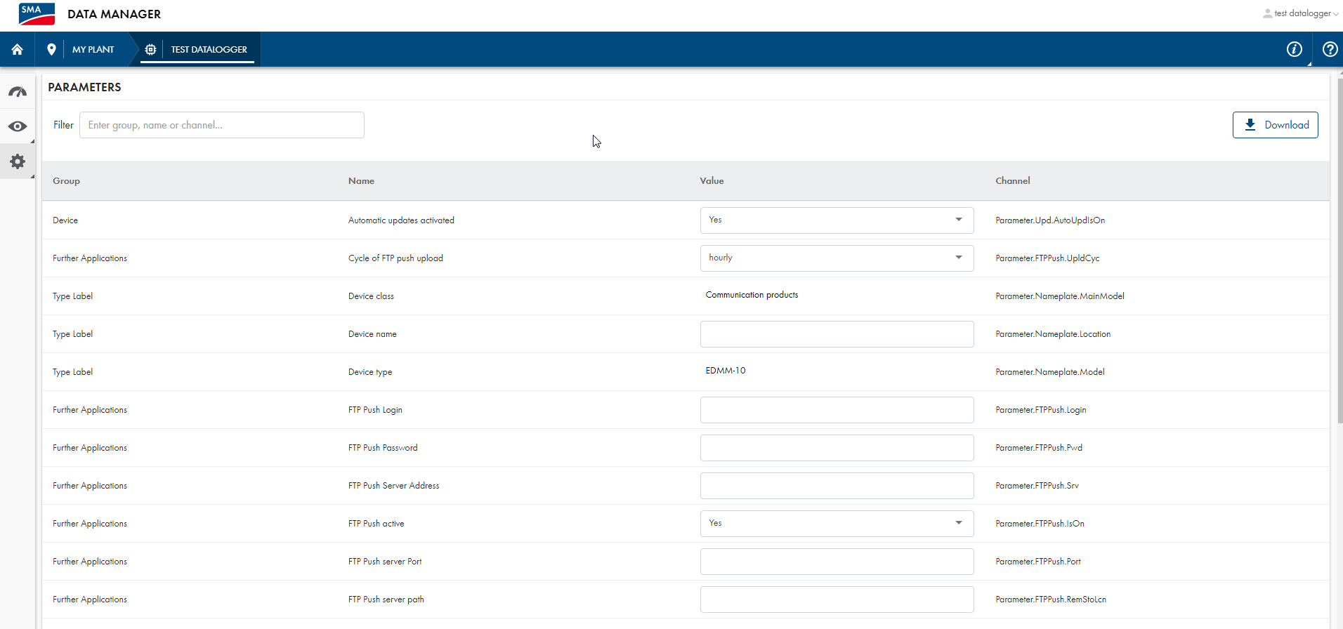 SMA FTP settings