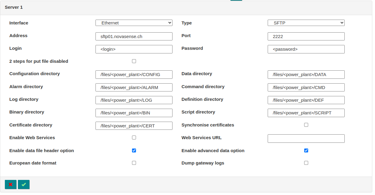 Webdyn Server settings