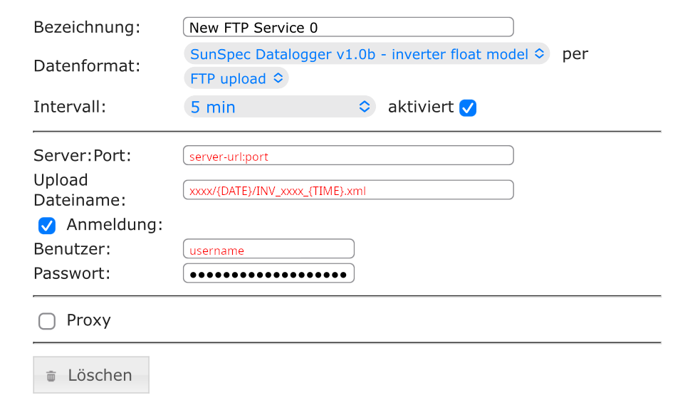 Fronius FTP-Einstellungen