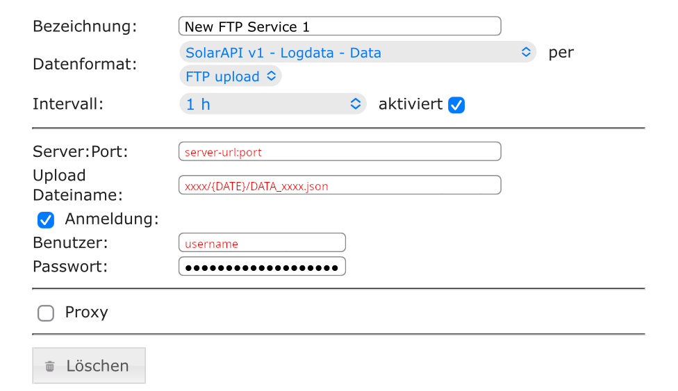 Fronius FTP-Einstellungen