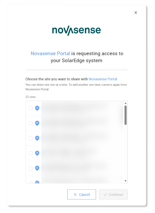 Sélectionnez votre installation dans la fenêtre de connexion SolarEdge